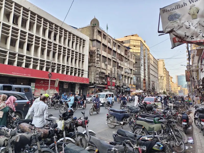 A busy commercial street in Saddar, Karachi