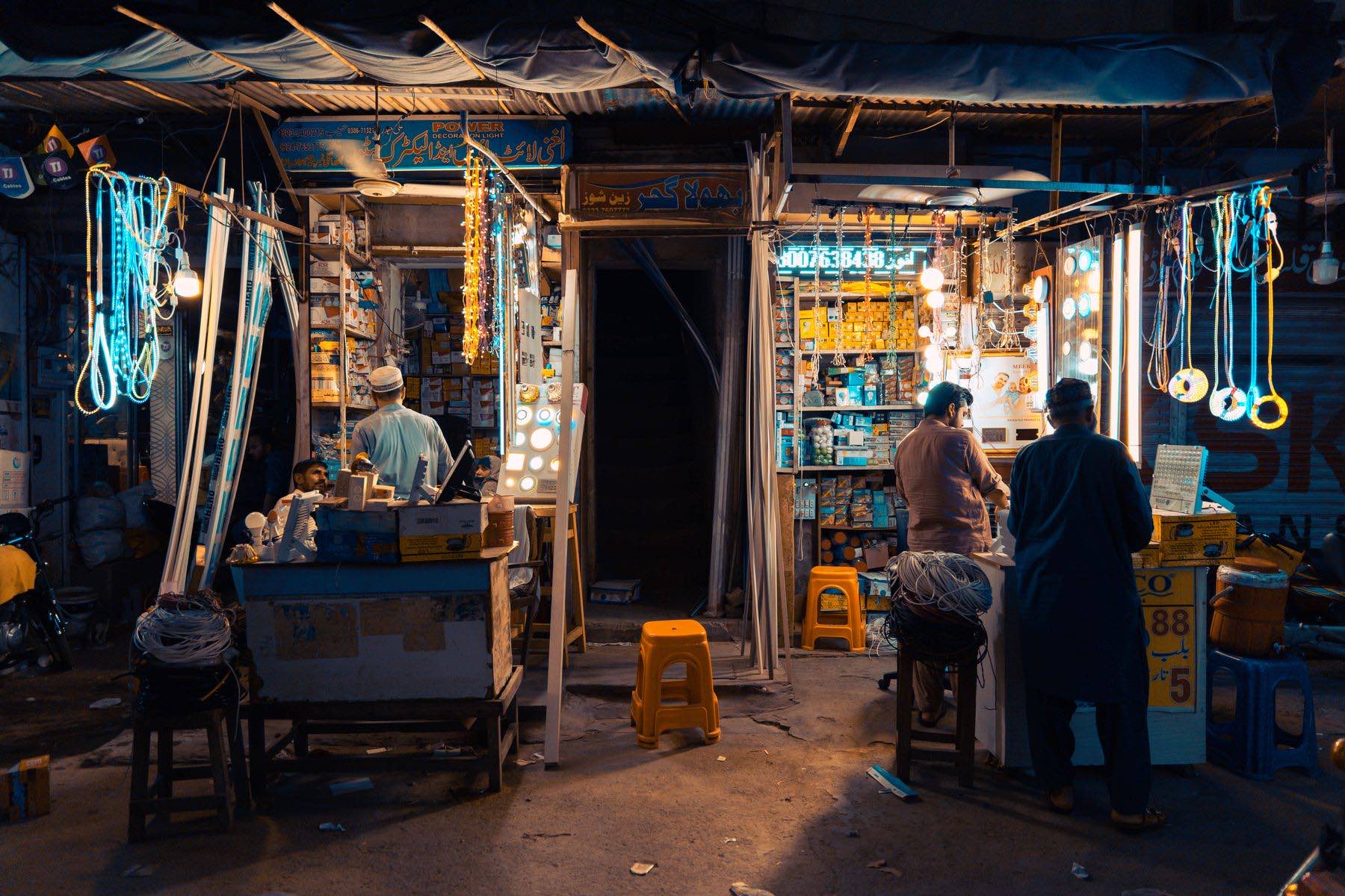 Shopfronts in a busy market